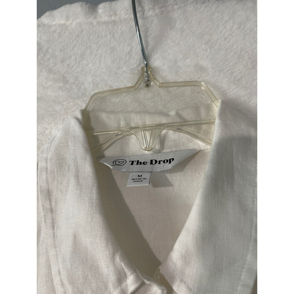 The Drop Women White Linen Long Sleeve Button Down Shirt Dress Sz Med Lagenlook - Picture 3 of 5